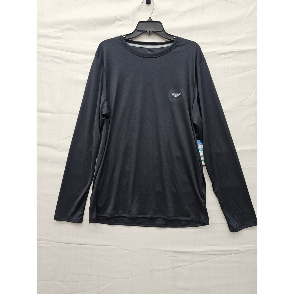 Speedo Mens Long Sleeve Swim Tee Rash Guard Black Large NWT 281-00-4471